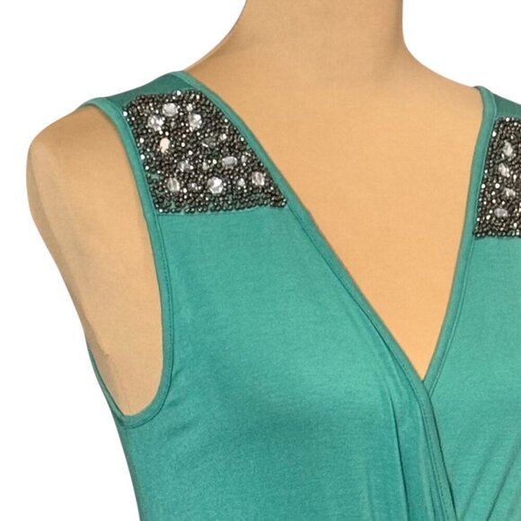 NWOT Boho Beaded Maxi Dress Sz.M Green Teal Sleeveless Event Festival Summer - Picture 5 of 13